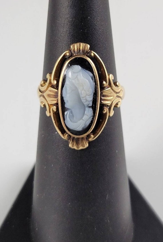 MB Bryant Sardonyx Cameo Mourning Ring in 12KT Ros