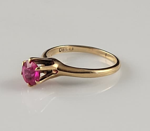 Rare Ostby Barton Classic Ruby Solitaire 10KT Ros… - image 3