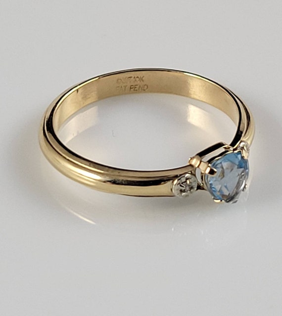 Vintage Natural Swiss Blue Topaz & Diamond 10KT Y… - image 1