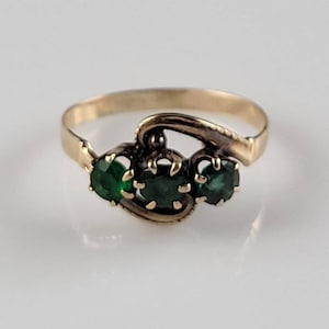 Antique JR Woods & Sons Etched 10KT Gold Emerald Ring-Circa 1870s
