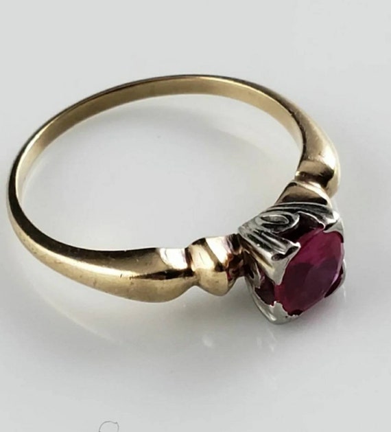 Antique Art Deco Ruby 10KT Yellow & White Gold So… - image 2