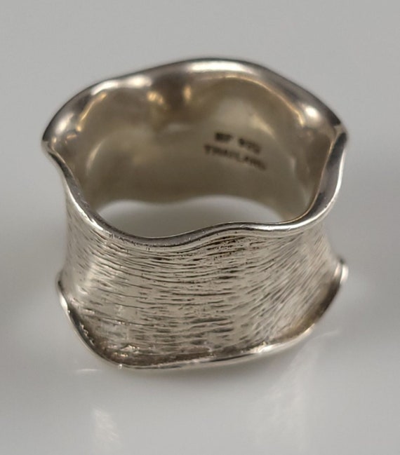 Vintage Wide Textured Sterling Silver Band - image 5