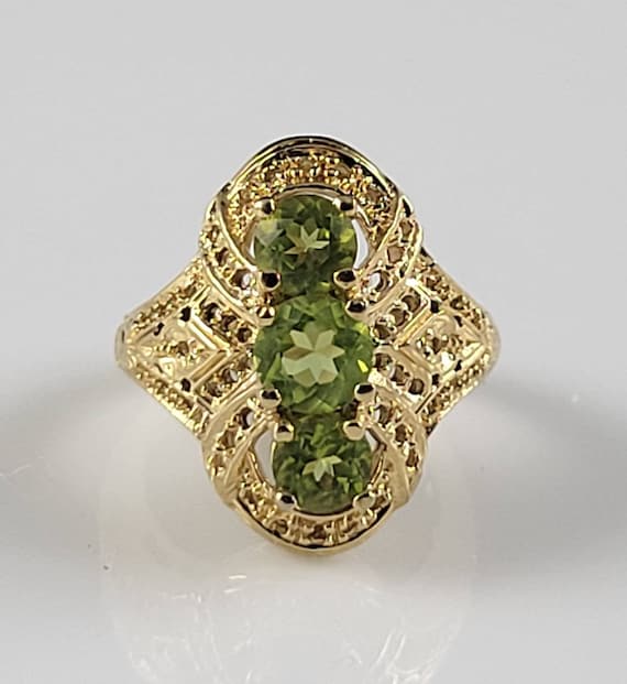 Art Deco Style Peridot Vermeil Statement Ring - image 1