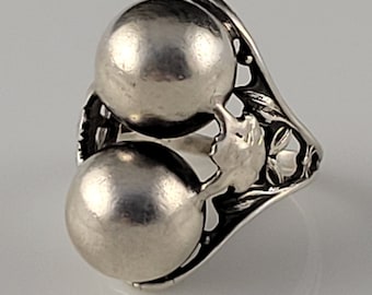 Rare Art Nouveau Sterling Double Orb Perfume Ring