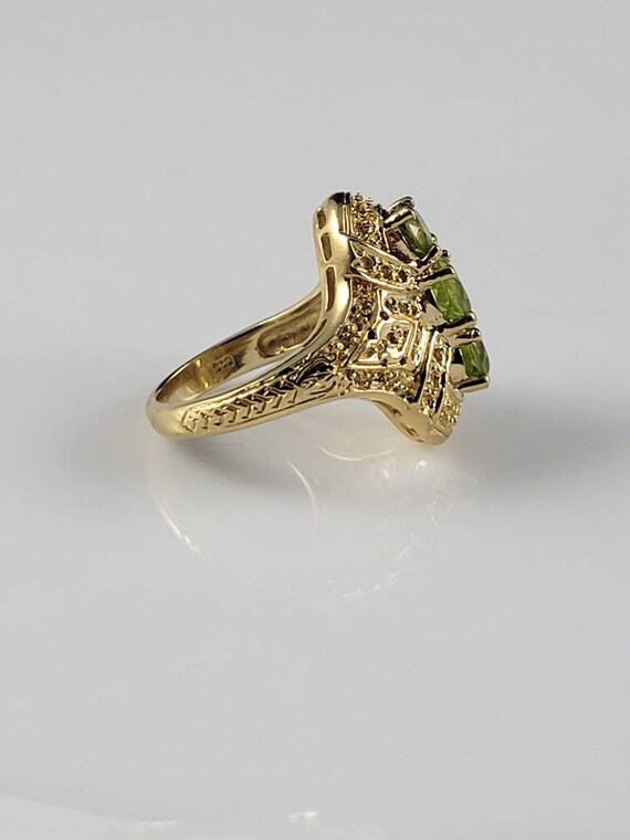 Art Deco Style Peridot Vermeil Statement Ring - image 4