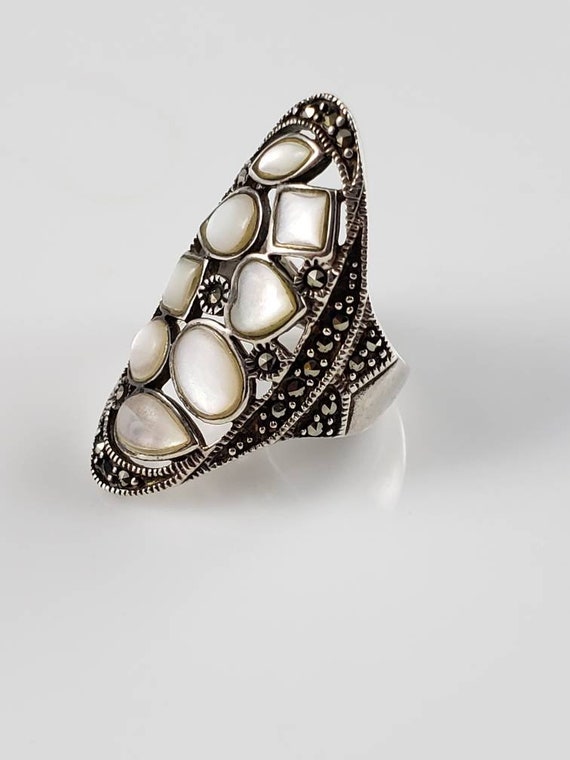 Handmade Mother Of Pearl & Marcasite Sterling Sil… - image 4