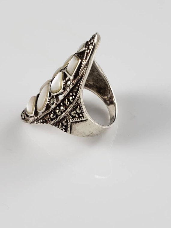 Handmade Mother Of Pearl & Marcasite Sterling Sil… - image 5