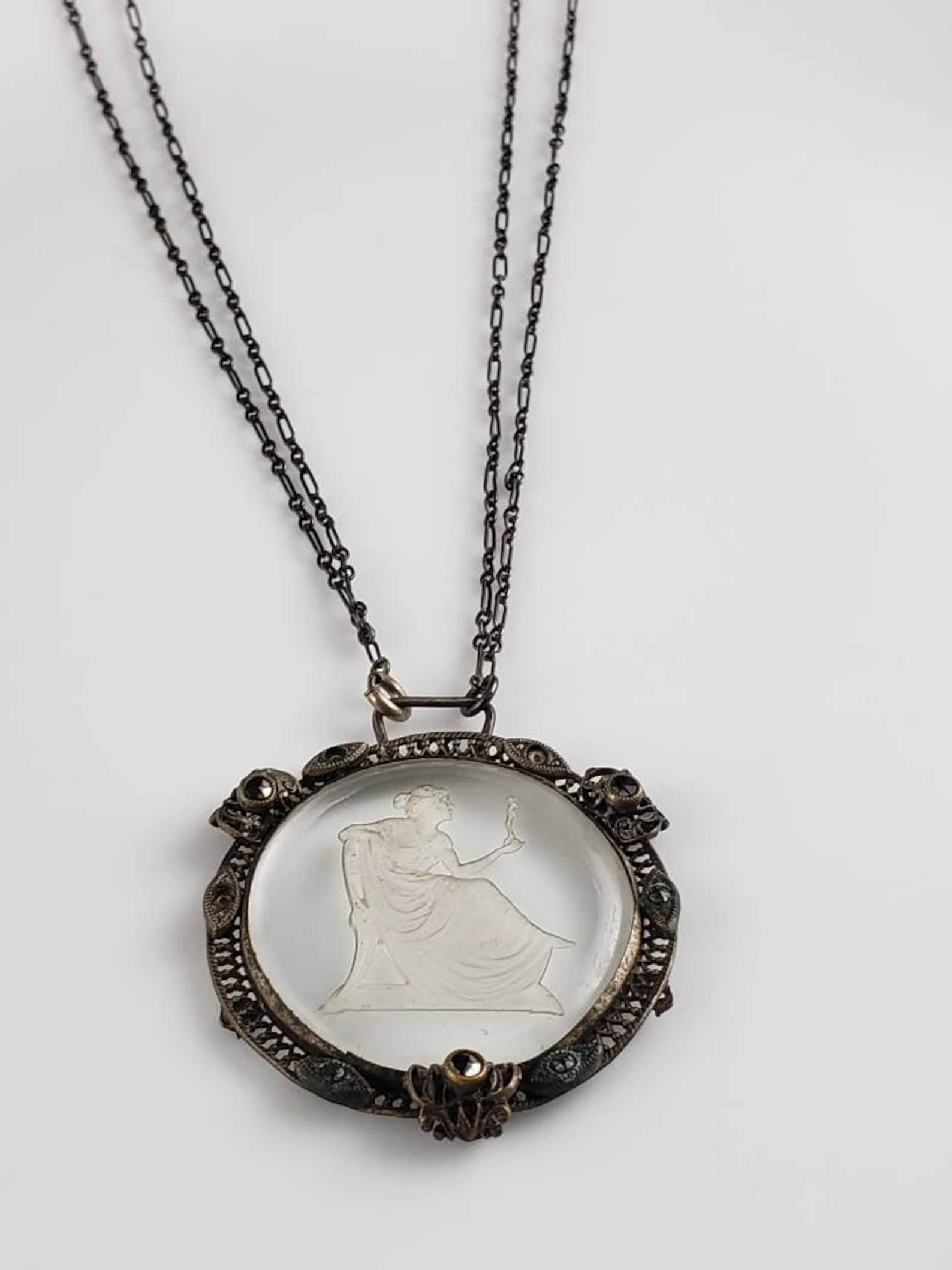 Edwardian Era Reverse Etched Glass Athena Medallion With - Etsy