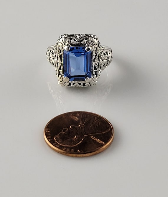 Art Deco London BlueTopaz Sterling Filigree Ring - image 8