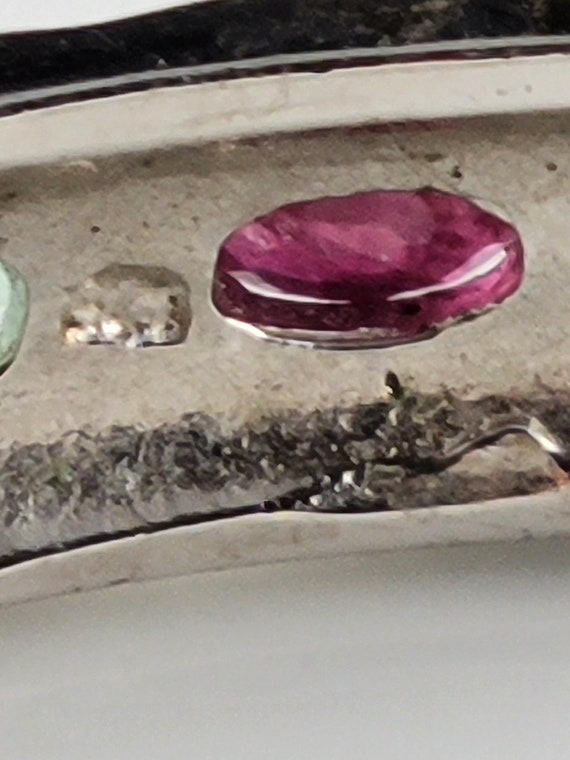 Emerald & Ruby Encrusted Sterling Hinged Bracelet - image 8