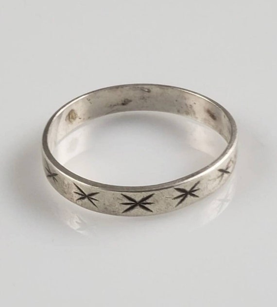 Victorian Etched Star Pattern Sterling Wedding Ba… - image 5