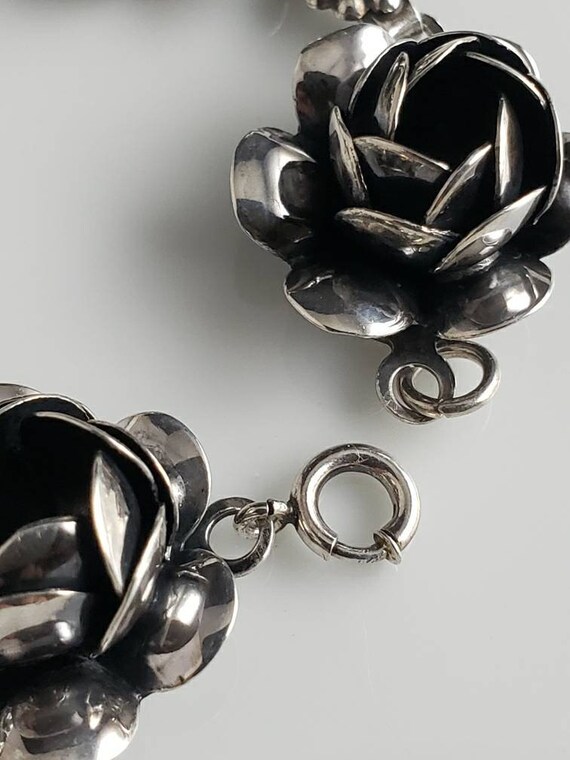 Lovely Vintage Silver Craft Rosebud Link Bracelet… - image 3