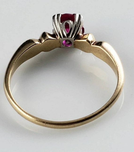Antique Art Deco Ruby 10KT Yellow & White Gold So… - image 3