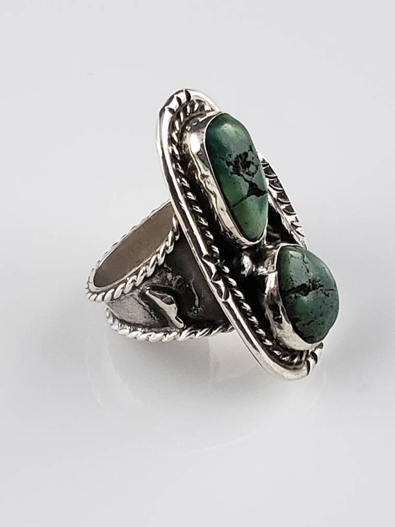 Striking Handmade Navajo Green Turquoise Statemen… - image 2