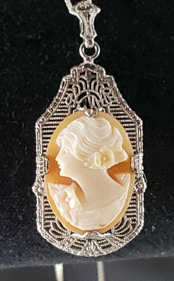 Antique Sterling Silver Carved Shell Cameo Neckla… - image 3