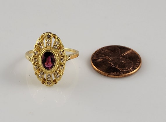 Art Deco Garnet & Diamond Rose Vermeil Shield Ring - image 7
