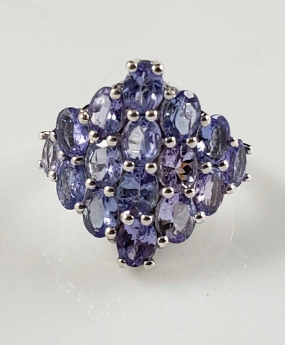 Natural Tanzanite Sterling Silver Cluster Ring