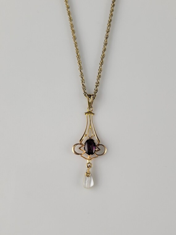 Ostby Barton Amethyst & Pearl 10KT Rose Lavalier … - image 3