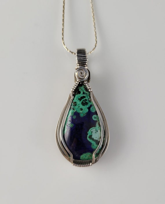 Gorgeous 1970s Chrysocolla Sterling Silver Neckla… - image 3
