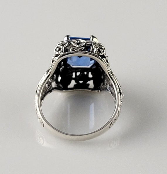 Art Deco London BlueTopaz Sterling Filigree Ring - image 7