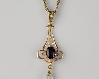 Ostby Barton Amethyst & Pearl 10KT Rose Lavalier Necklace