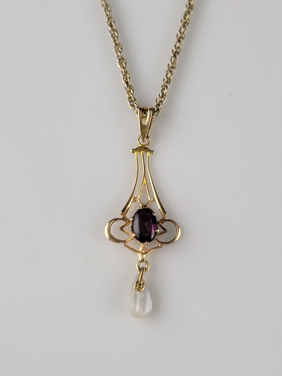 Ostby Barton Amethyst & Pearl 10KT Rose Lavalier … - image 1