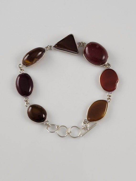 Natural Carnelian Silver-Plated Toggle Bracelet