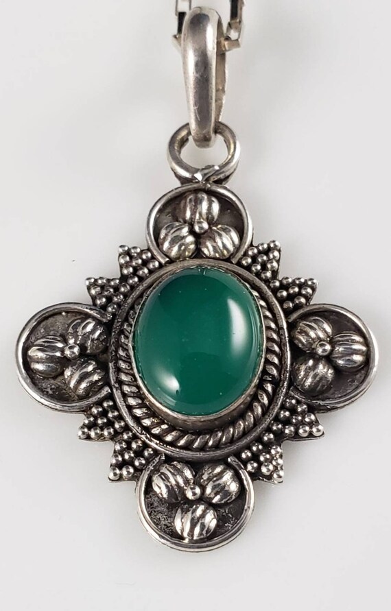 Antique Chrysoprase Sterling Silver Necklace-1920s - image 3