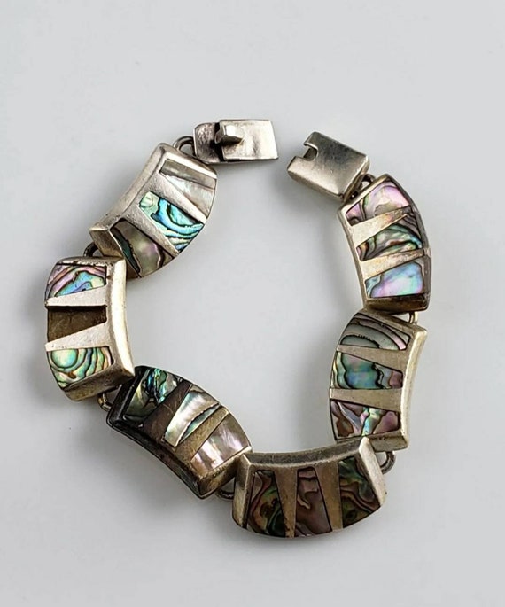 Taxco Abalone Heavy 950 Sterling Silver Bracelet-… - image 1