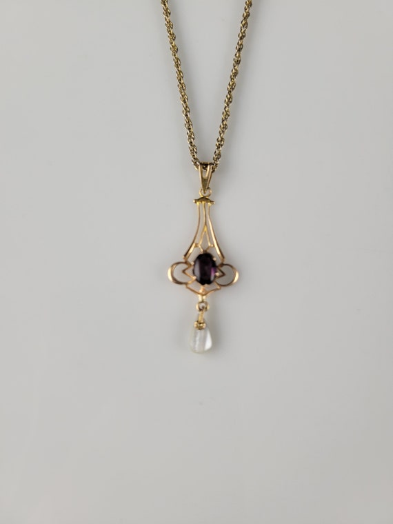 Ostby Barton Amethyst & Pearl 10KT Rose Lavalier … - image 2