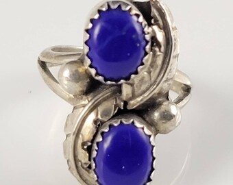 Navajo Handgefertigter Lapis Sterling Silber Ring-1960er Jahre