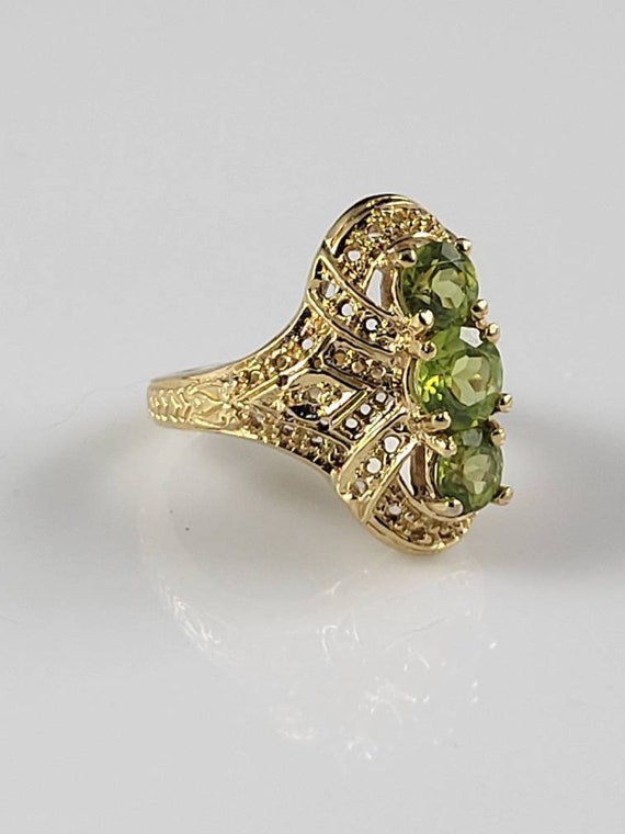 Art Deco Style Peridot Vermeil Statement Ring - image 2