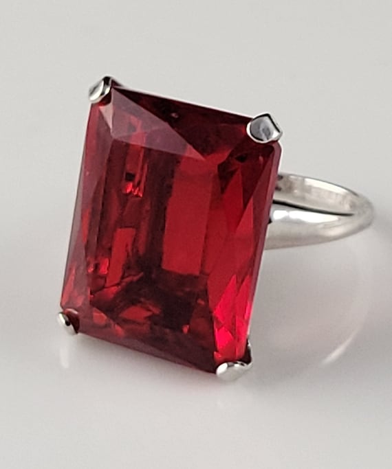 Uncas Step Cut Ruby Sterling Statement Ring-Mint! - image 4
