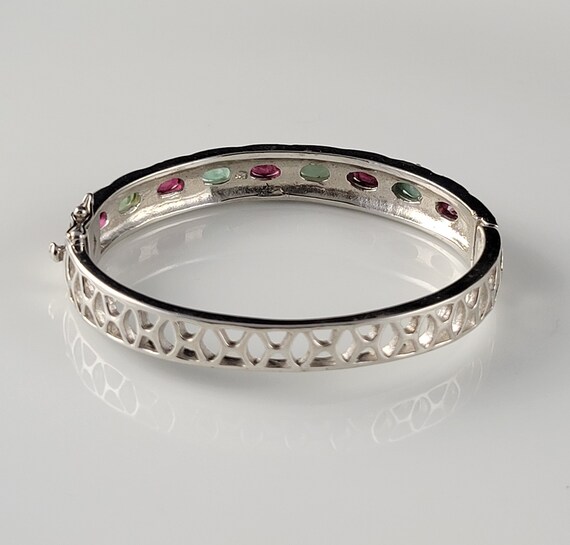 Emerald & Ruby Encrusted Sterling Hinged Bracelet - image 9