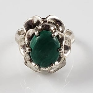 Taxco Malachit Belcher Solitaire Ring-Circa 1940!