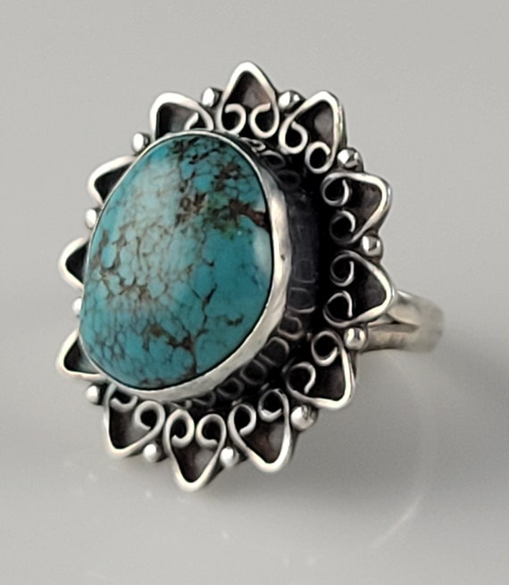 Navajo Natural Turquoise Sterling Silver Ring Circ