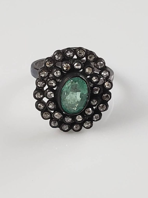 Gorgeous Gothic Style Emerald & Diamond Sterling R