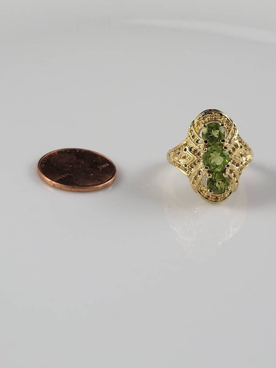 Art Deco Style Peridot Vermeil Statement Ring - image 7