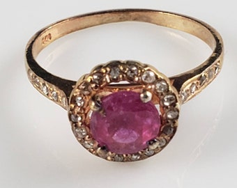 Gorgeous Art Deco Ruby & Diamond Rose Gold Ring