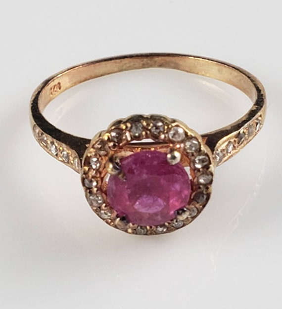 Gorgeous Art Deco Ruby & Diamond Rose Gold Ring