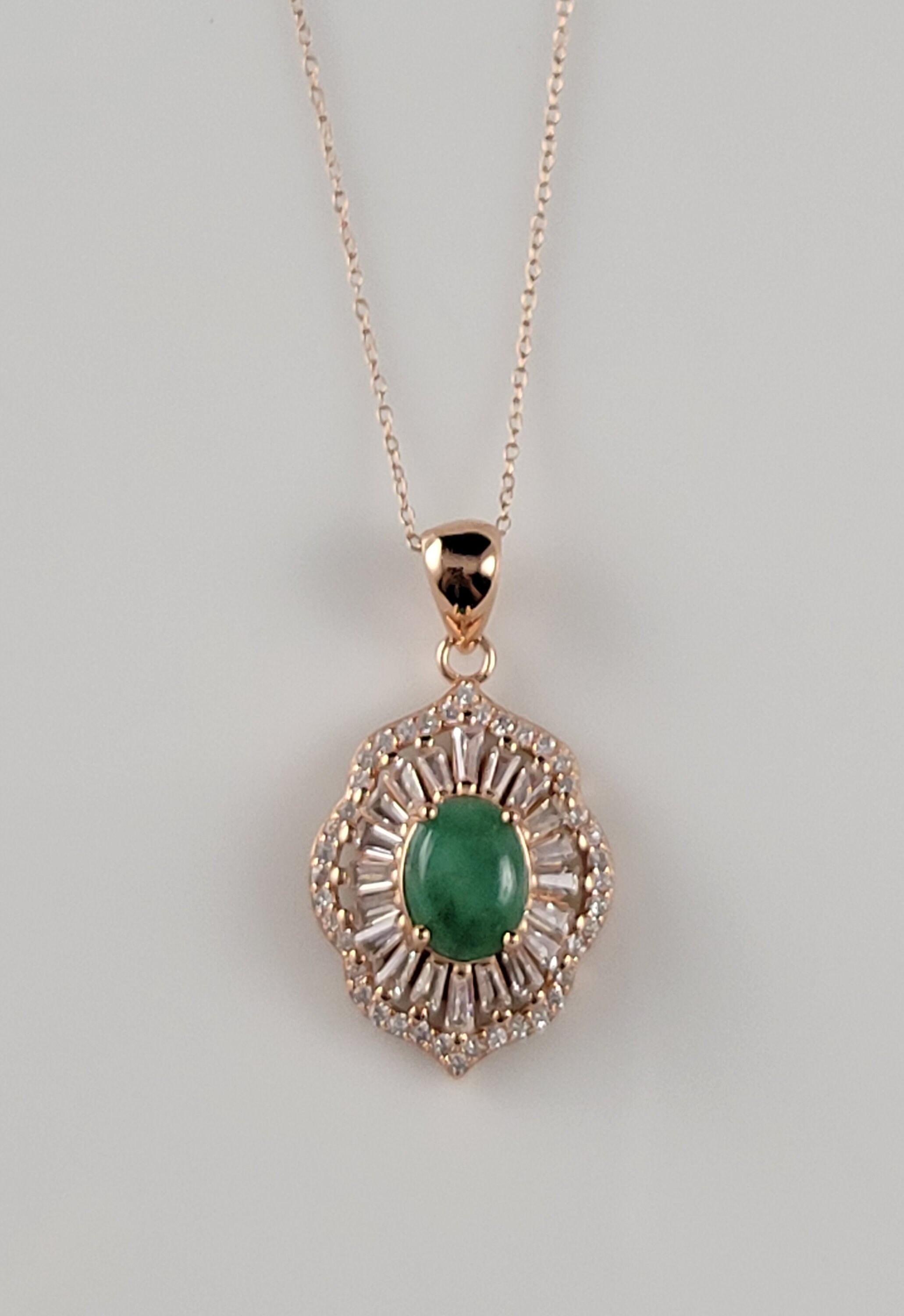 Beautiful Natural Emerald & White Sapphire Baguette Vermeil Necklace
