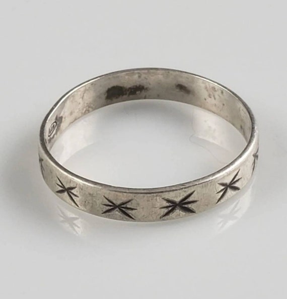 Victorian Etched Star Pattern Sterling Wedding Ba… - image 4