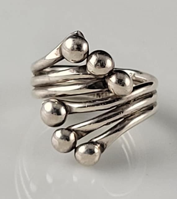 Taxco Sterling Modernist Orb Bypass Ring Circa 19… - image 1