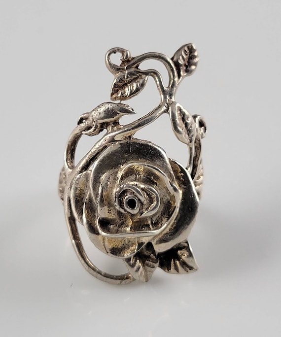 Artisan Sterling Silver Rose Vine Statement Ring - image 1