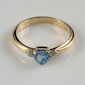 Vintage Natural Swiss Blue Topaz & Diamond 10KT Yellow Gold Solitaire Ring-Circa 1940s