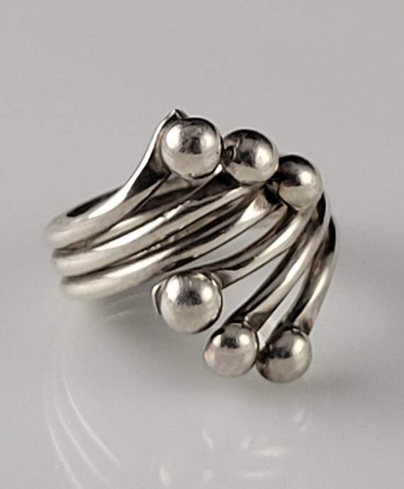 Taxco Sterling Modernist Orb Bypass Ring Circa 19… - image 3