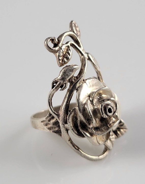 Artisan Sterling Silver Rose Vine Statement Ring - image 4