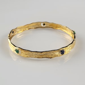 Sale! Textured Natural Sapphire & Emerald Gold Vermeil Bangle