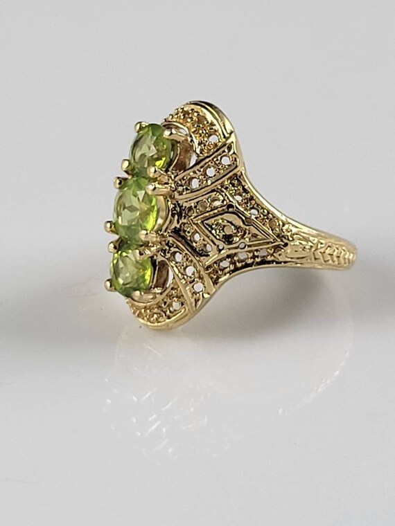 Art Deco Style Peridot Vermeil Statement Ring - image 3