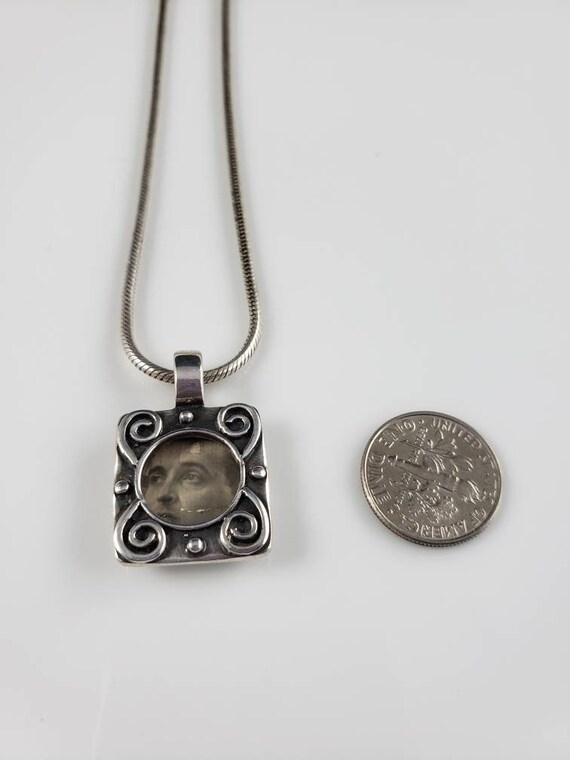 Antique Sterling Silver Frame Locket Necklace - Gem